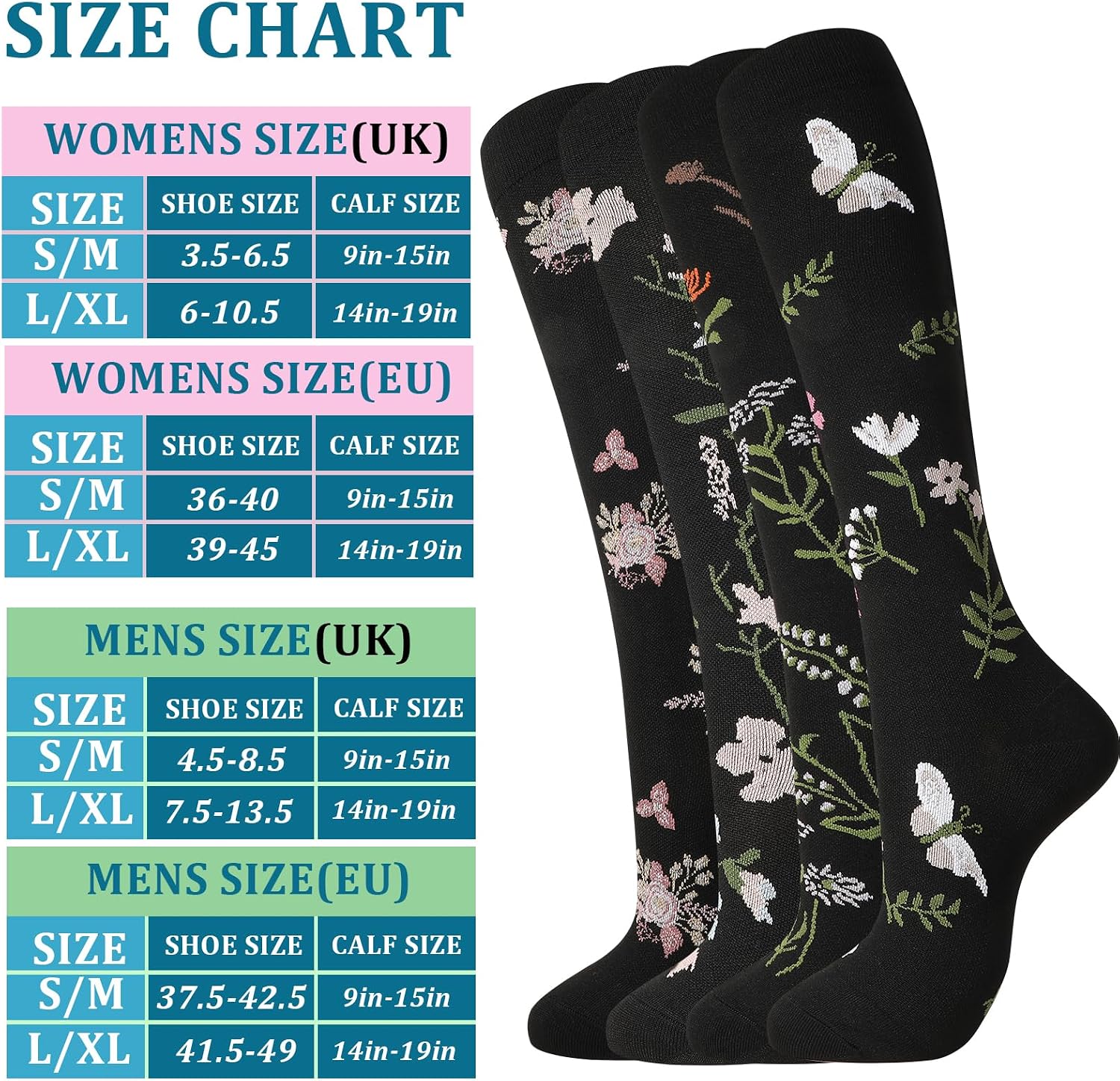 Detalle 2 de 4 Pairs Compression Socks for Women (20-25 mmHg) Knee High Flight Socks – Ideal for Nurses, Travel, Pregnancy and Everyday Support