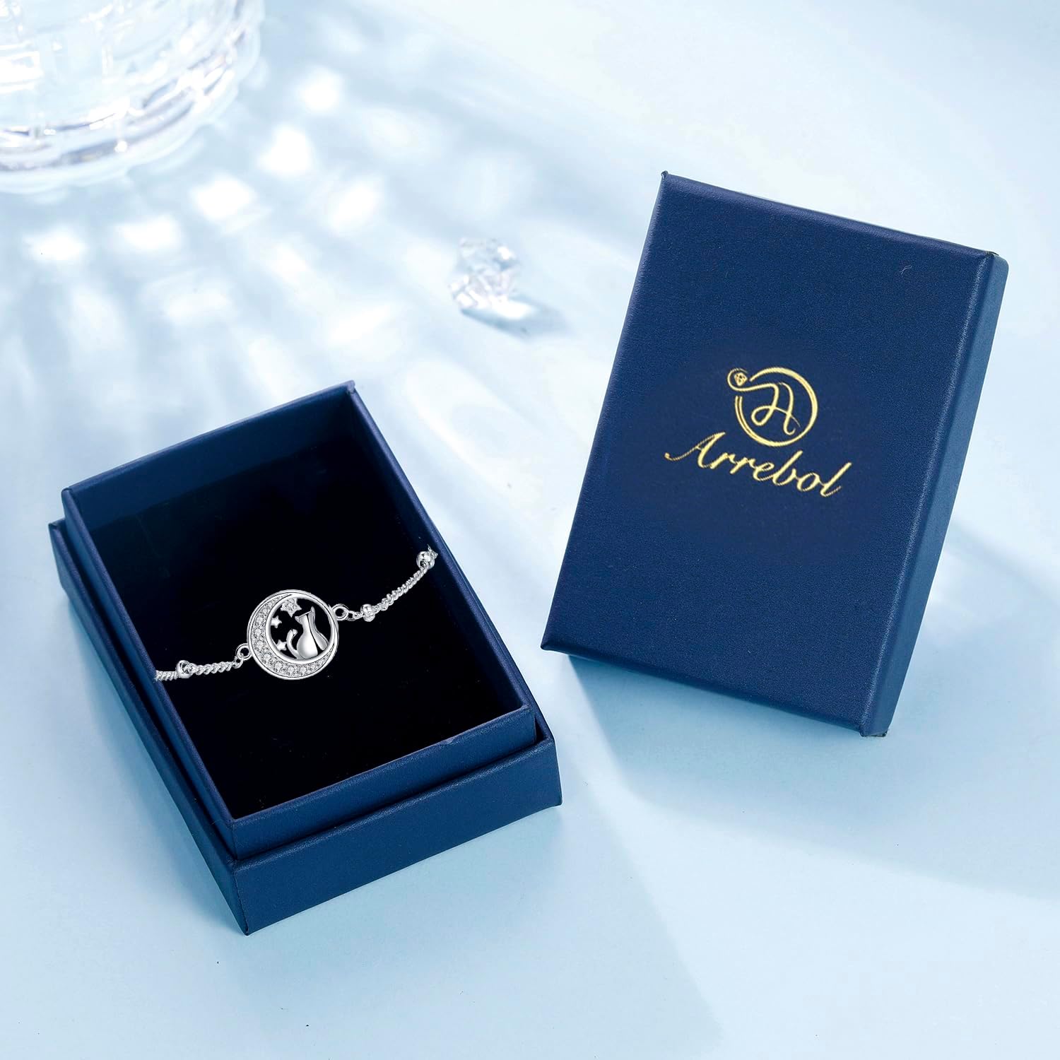 Detalle 2 de Arrebol Armband 925 Sterling Silber Damen mit Katzen-Motiv und Zirkonia, verstellbar (16 + 4 cm)
