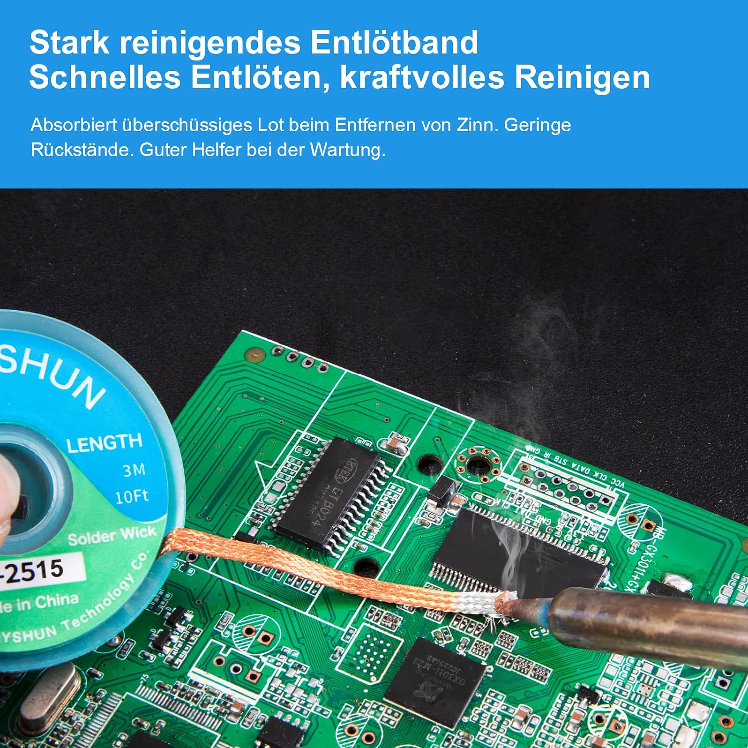 Detalle 2 de KELLYSHUN KL-652 No-Clean Lötpaste + Flussmittel + Entlötlitze (Sn99%/Ag0.3%/Cu0.7%, 3-teilig)