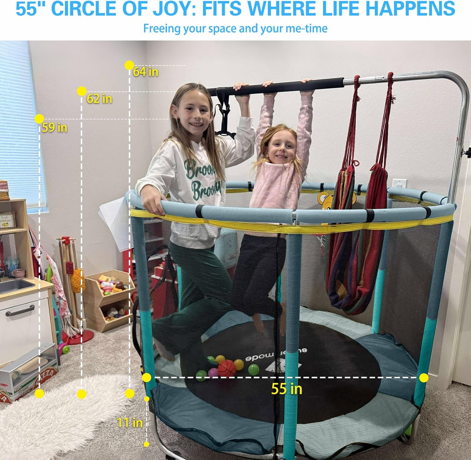 Detalle de 55-Inch Indoor & Outdoor Trampoline for Kids with Enclosure