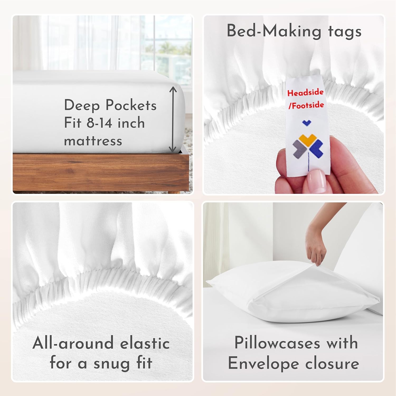 Thumbnail 4 de California Design Den Natural 100% Cotton Full Size Sheet Set with Deep Pockets (White)