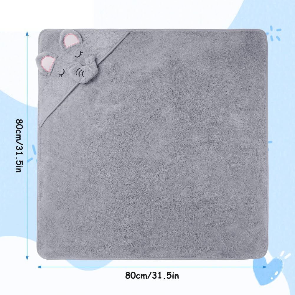 Detalle de Aolso Serviette de Bain Capuche Bébé 80x80 cm, Velours Corail Doux et Ultra Absorbante — Éléphant Gris
