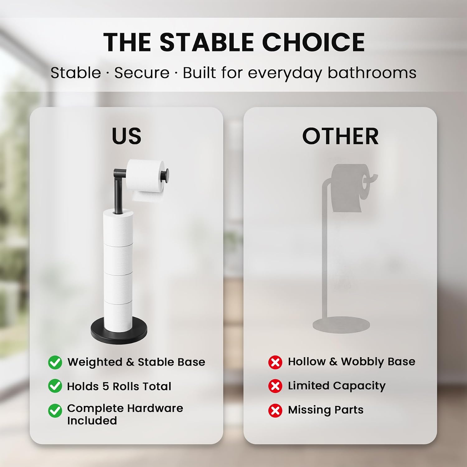 Thumbnail 6 de Cesun Freestanding Toilet Paper Holder, Black SUS304 Steel, 5-Roll Storage