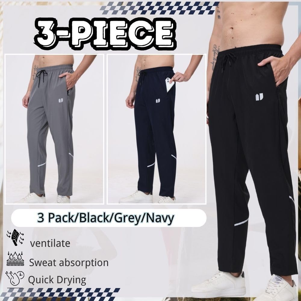 Detalle 2 de Hpbygstae 3er-Set Herren Athletic Sweatpants mit Reißverschlusstaschen – Jogginghose zum Laufen & Training