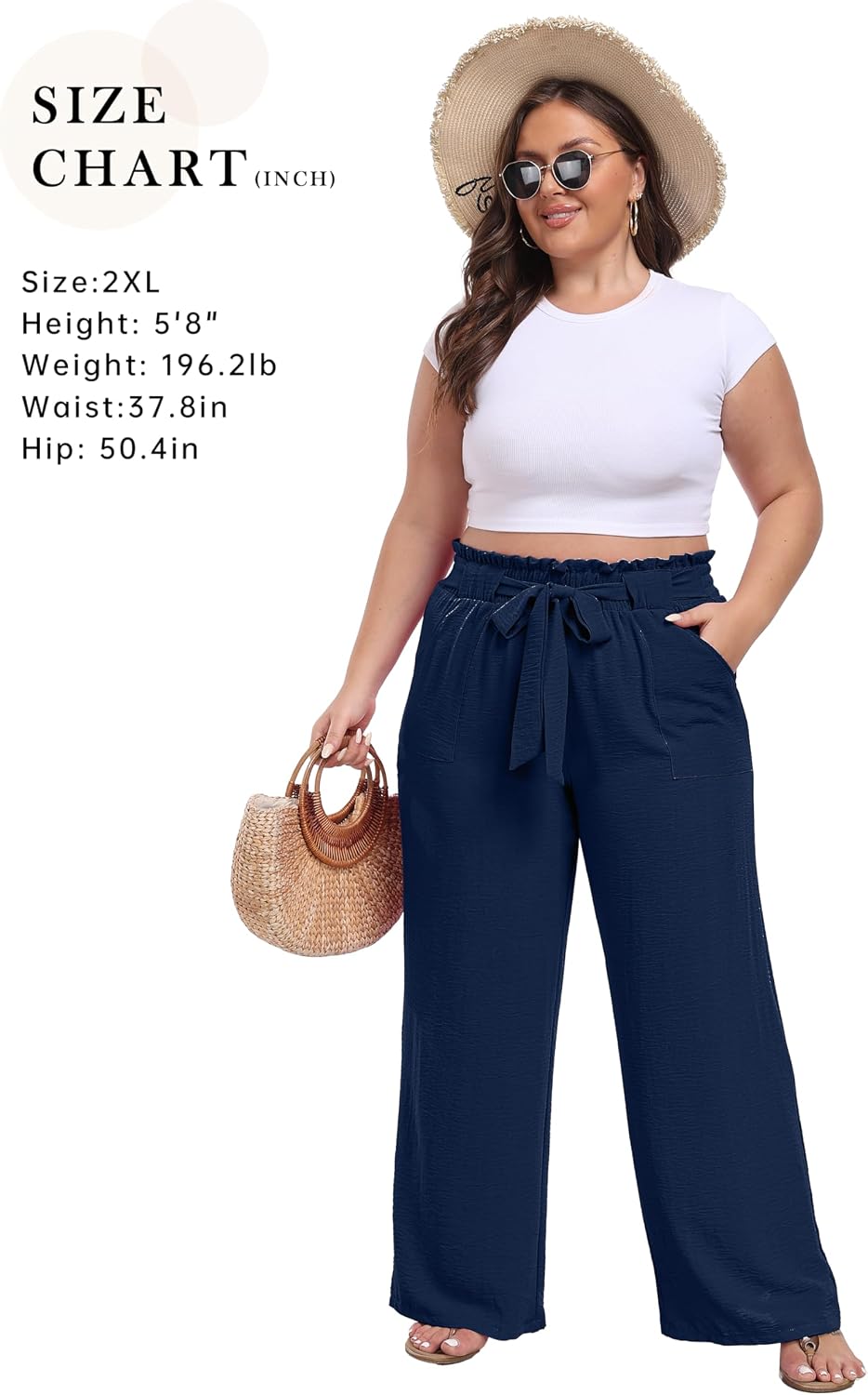 Thumbnail 3 de IWOLLENCE Women’s Wide Leg Pants with Pockets, High Waist Adjustable Knot Casual Trousers