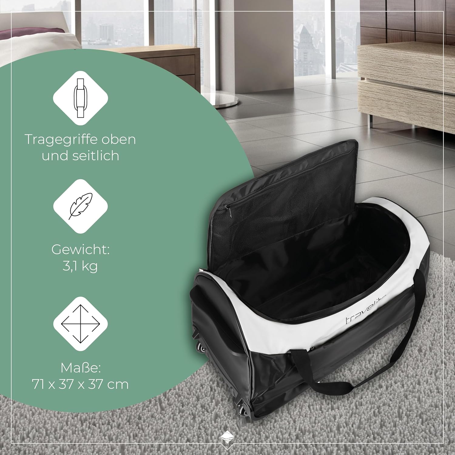 Detalle de Travelite Trolley Reisetasche mit Rollen – 97 Liter, wasserabweisend, 71 cm