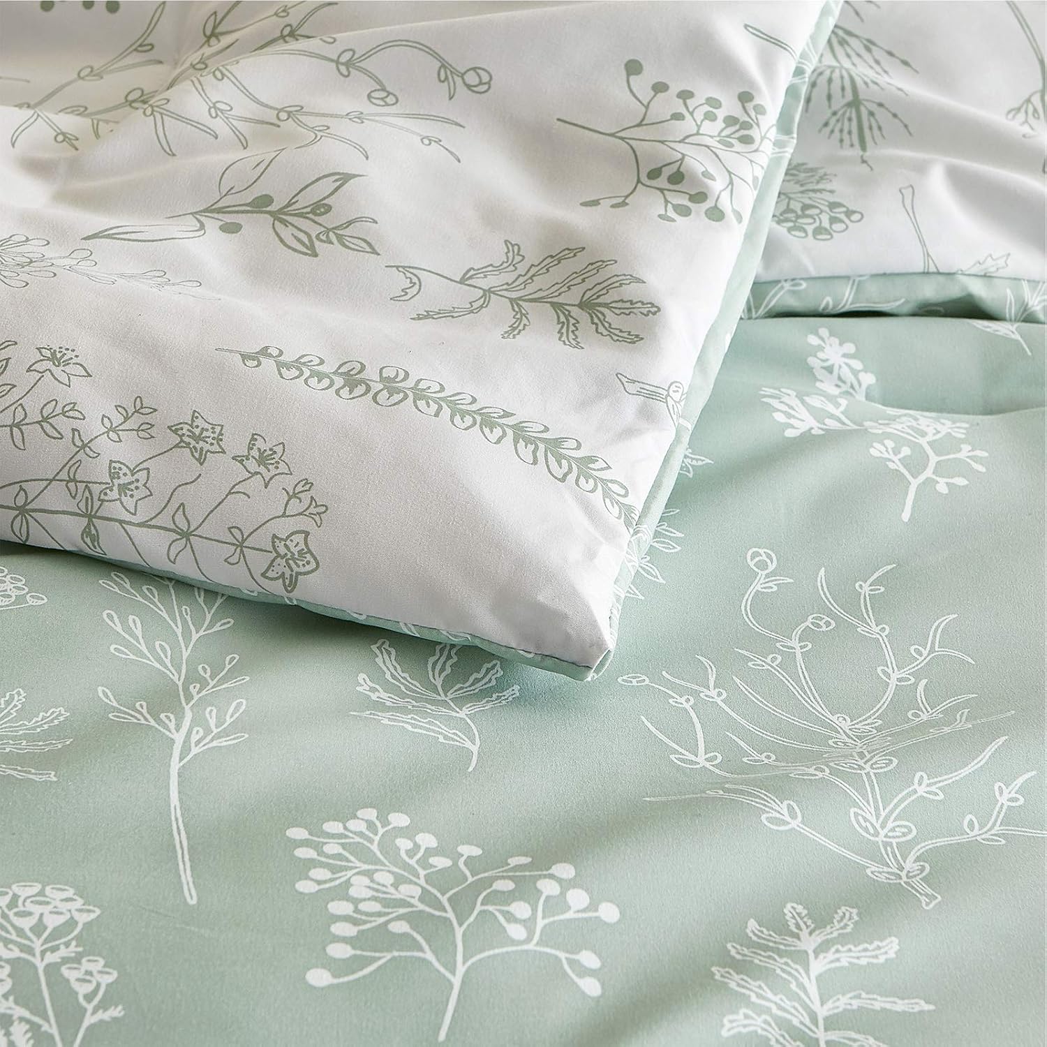 Thumbnail 6 de Bedsure Floral Comforter Set, King Reversible Sage Green with Down-Alternative Fill