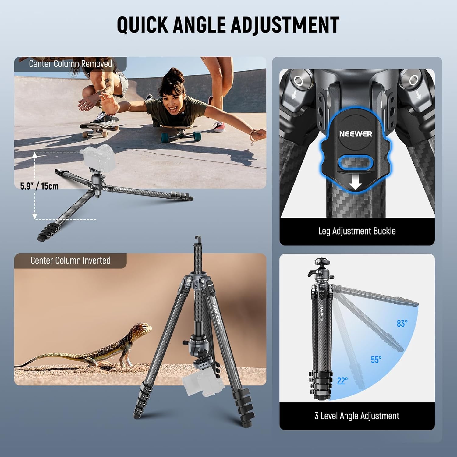Thumbnail 3 de NEEWER LITETRIP LT38 61" carbon fibre travel tripod with 360° pan tilt ball head