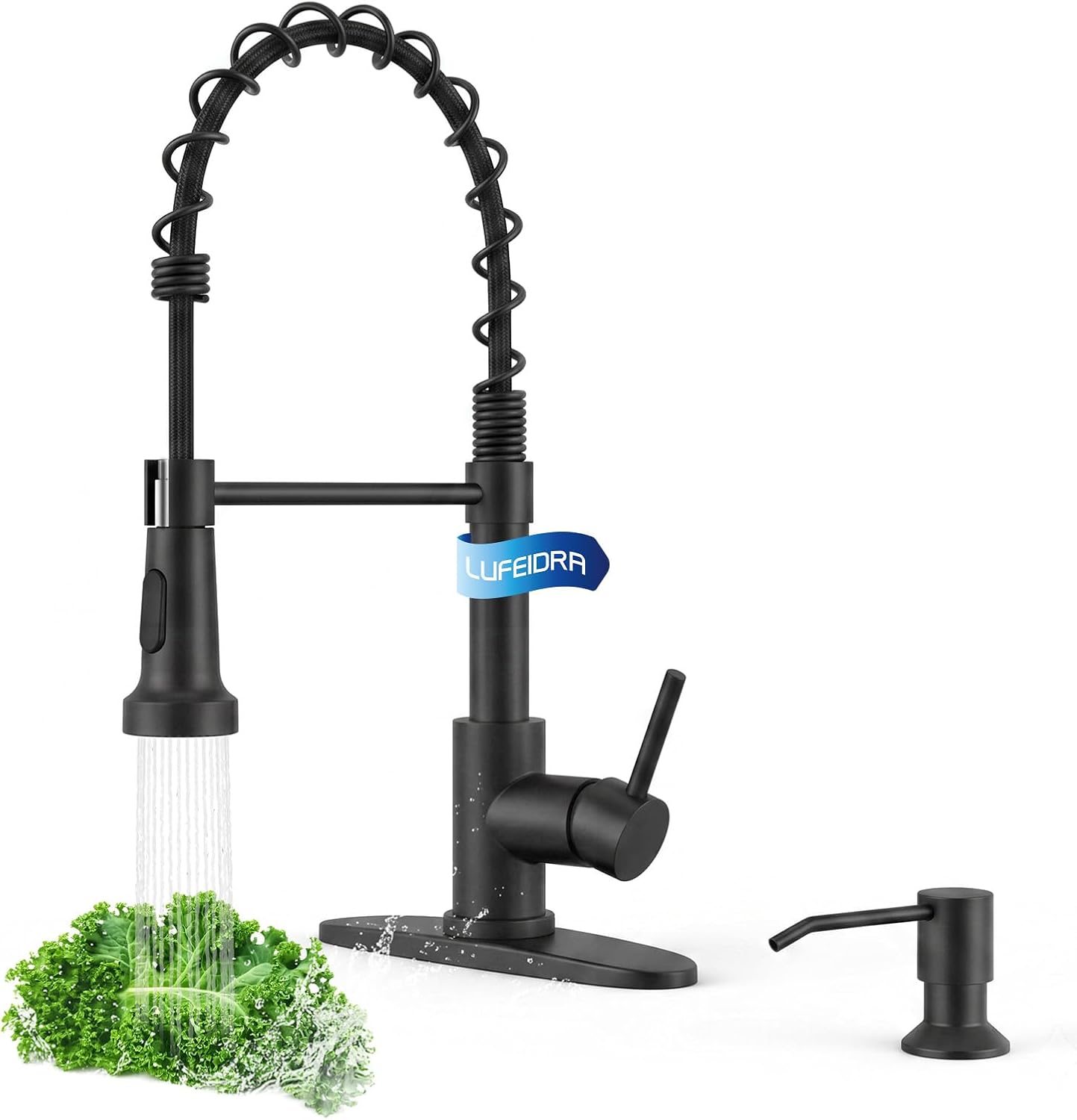 Detalle de LUFEIDRA LKF007D1S1MB Pull-Down Kitchen Faucet, Matte Black, Dual Spray