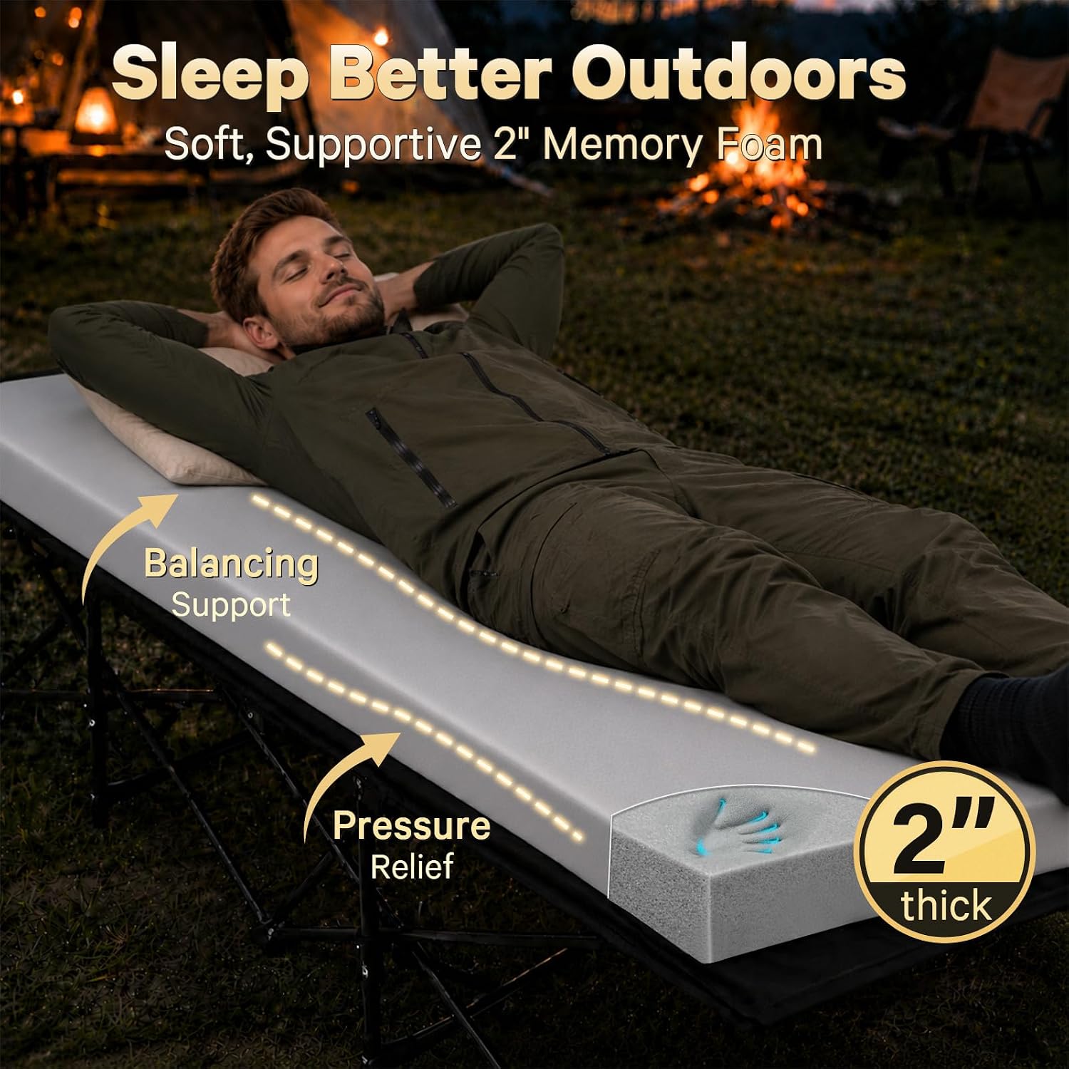 Detalle 2 de CYMULA Camping Cot Mattress Topper (2-inch Memory Foam) — Portable Roll-Up Mattress Pad for Adults (only mattress)