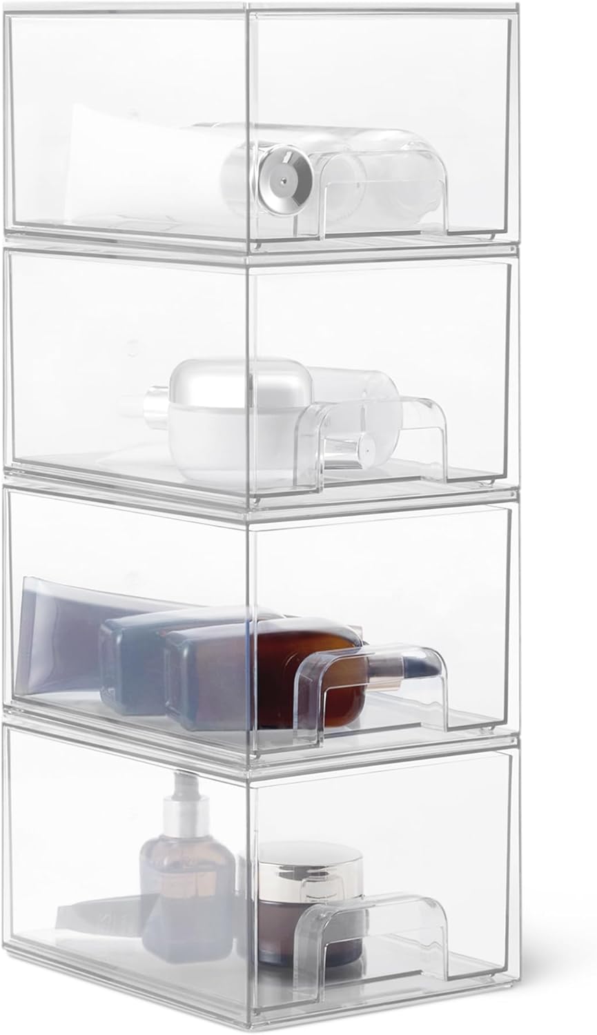 Thumbnail 5 de Amazon Basics stapelbare Aufbewahrungsschubladen aus Kunststoff (transparent) – 4er-Set, Maße 15,3 × 18,8 × 19,6 cm