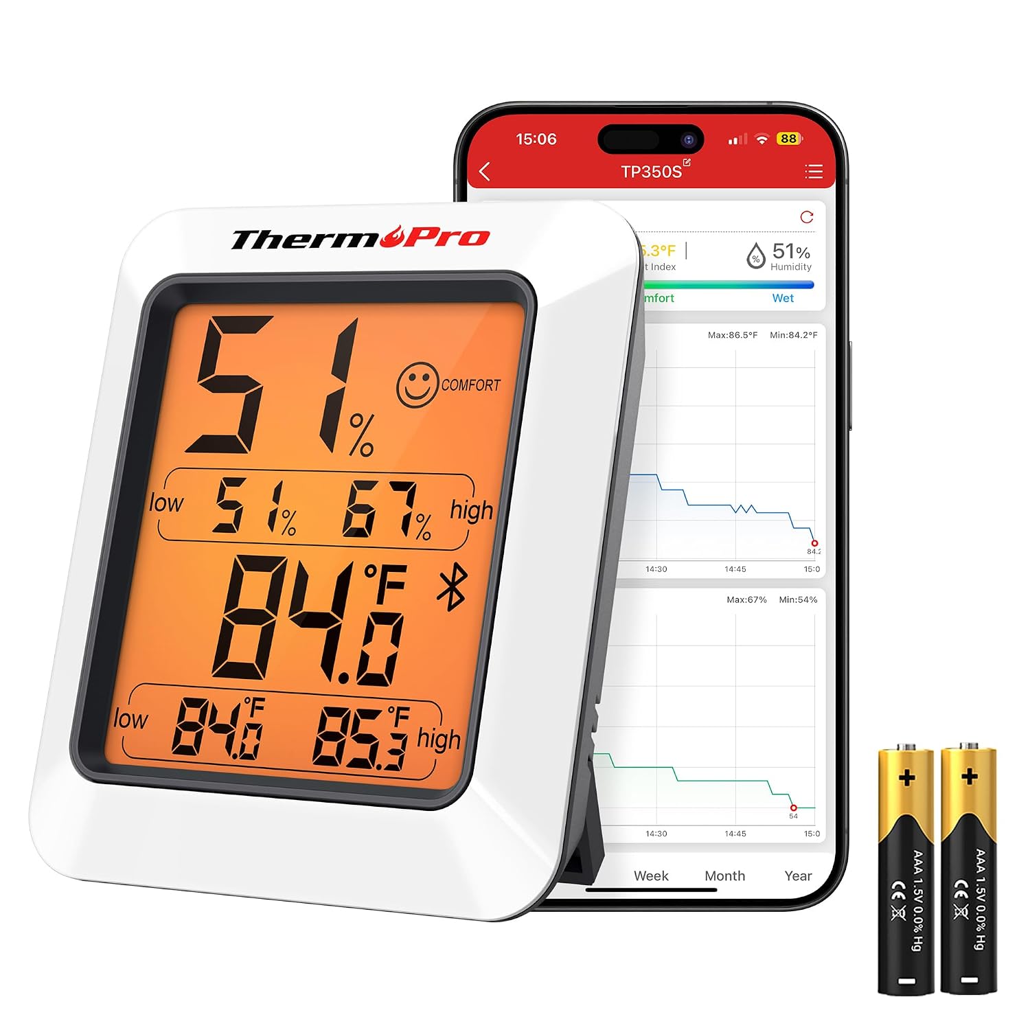 Detalle de ThermoPro TP350 Bluetooth room thermometer with 2‑year log 🌡
