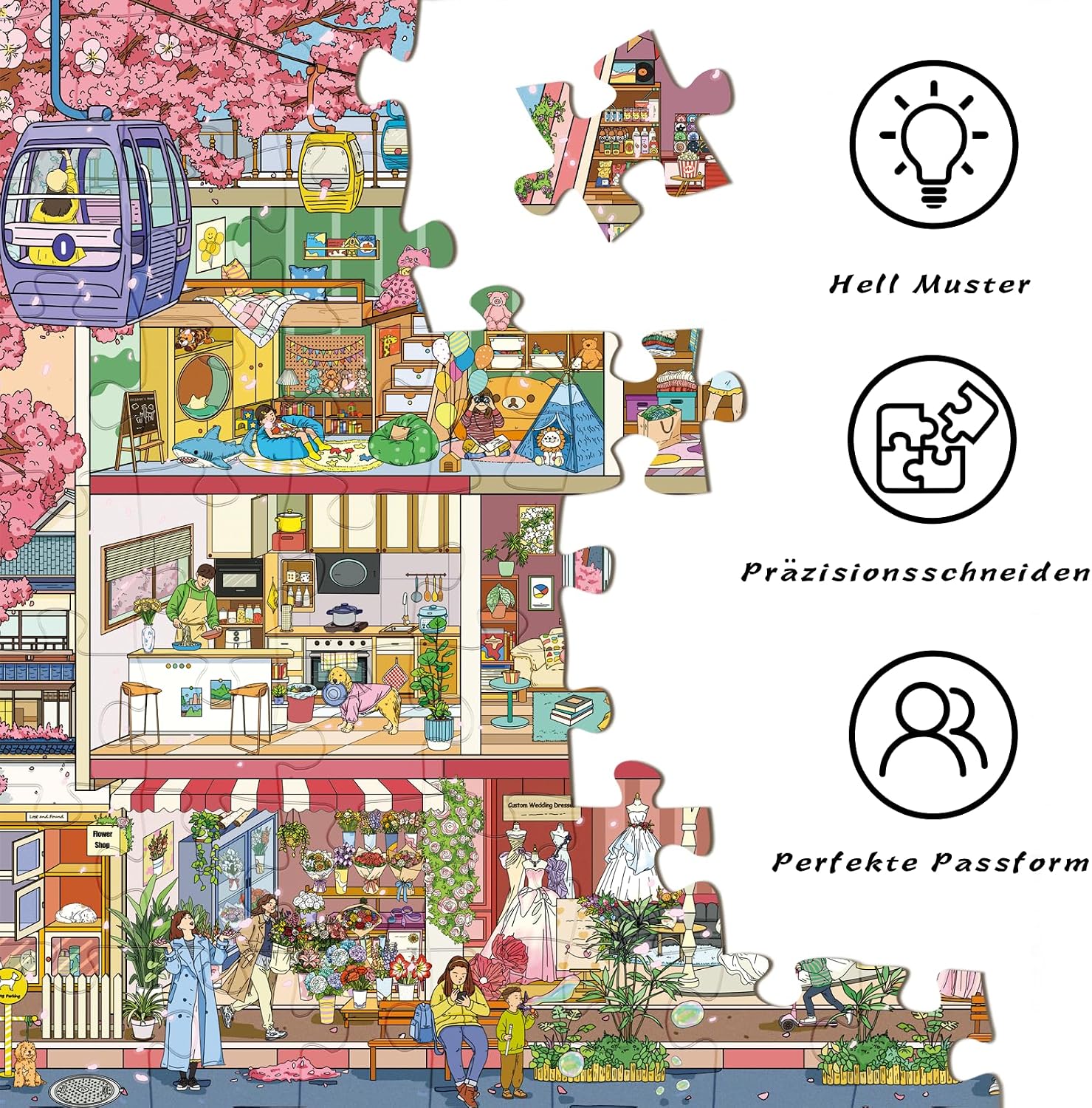 Detalle de HUADADA Puzzle 1000 Teile – Kirschblüten unter dem Baum (70×50 cm) für Erwachsene ab 14 Jahren