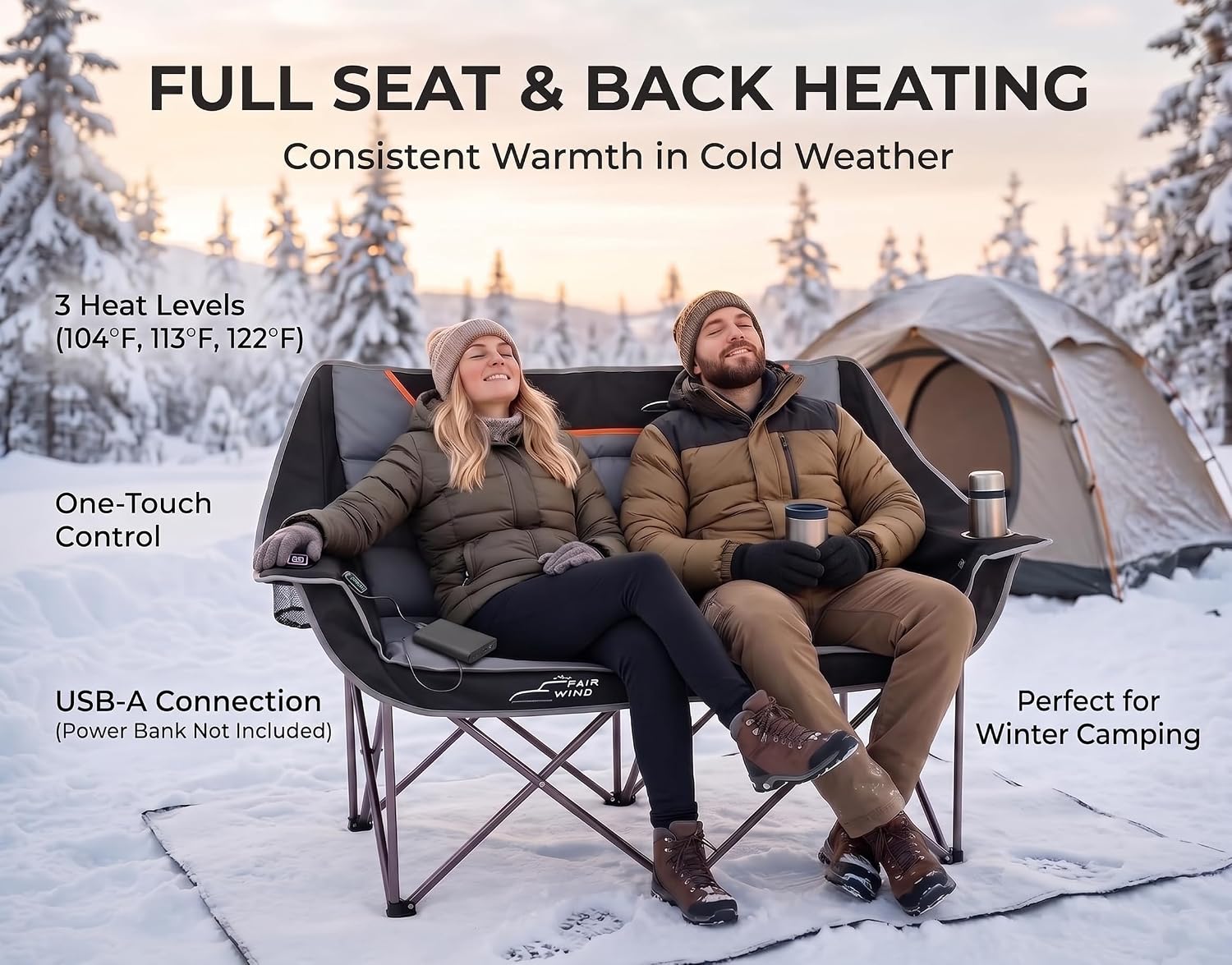 Detalle de FAIR WIND LS001-HC Heated Oversized Camping Loveseat, 3 Heat Levels