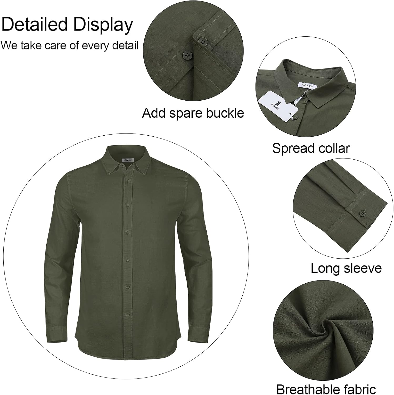 Detalle de JEKAOYI Men's Cotton-Linen Shirt