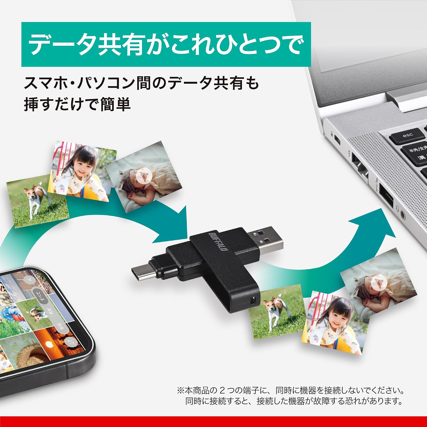 Detalle 1 de バッファロー RUF3-ACR128G-B/N USBメモリー 128GB、Type-C・Type-A対応、USB 3.2 Gen 1