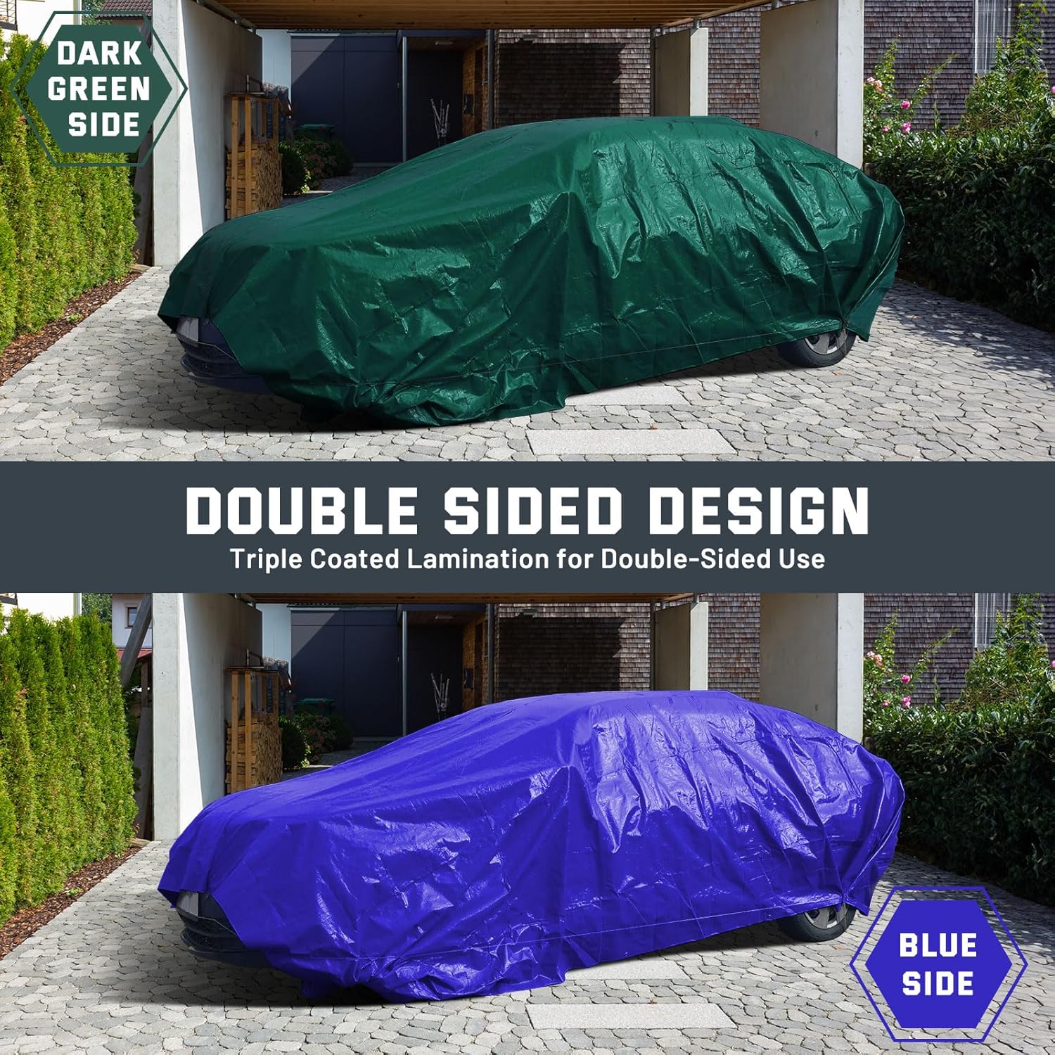 Detalle de Kesfitt 16 Mil Heavy Duty Waterproof Tarp (20x30 ft) – Dark Green & Blue Reversible Poly Tarp with Metal Grommets