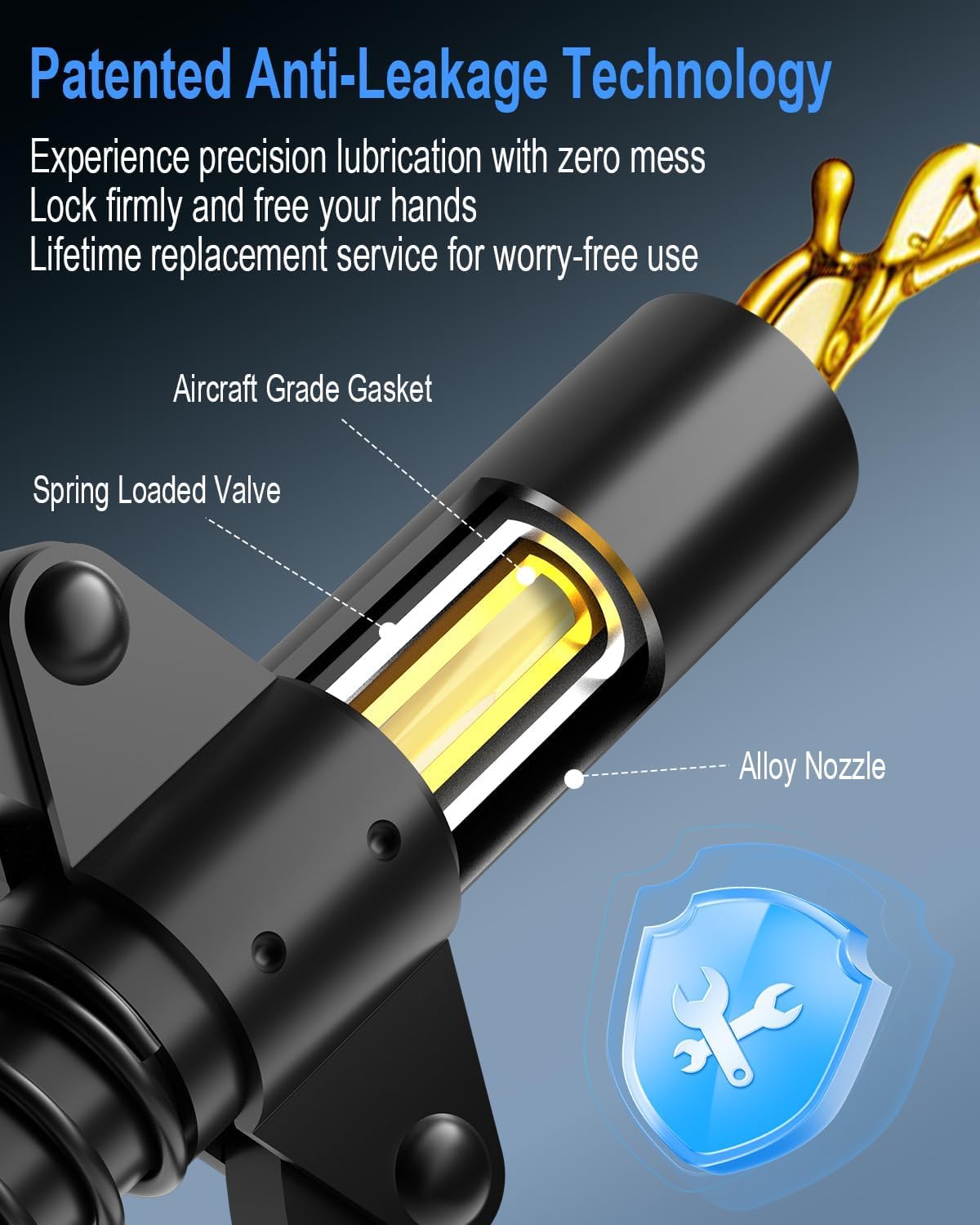 Thumbnail 2 de luckywagon Grease Gun Coupler (Leakproof, Quick-Release) for 1/8" NPT Grease Guns — 12,000 PSI