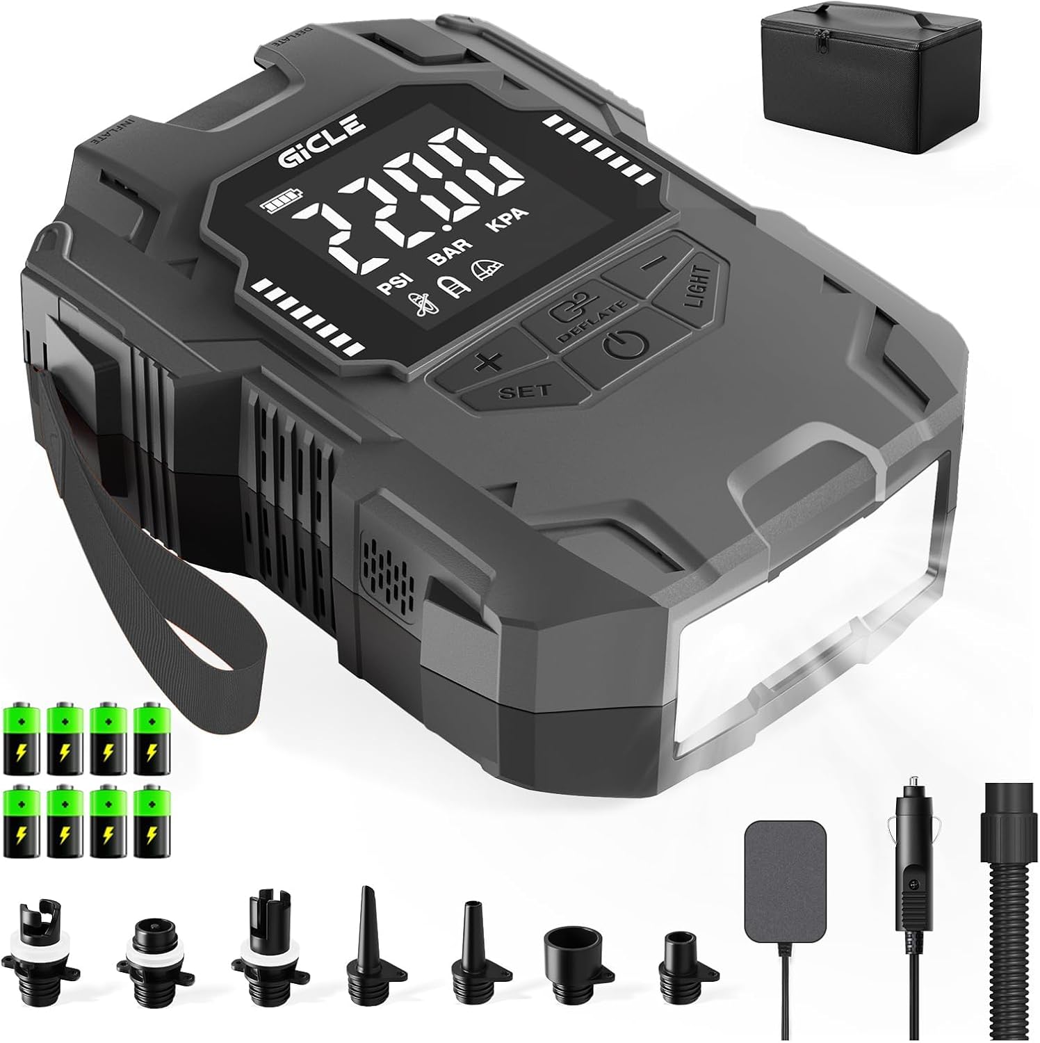 GICLE Sup Pumpe Elektrisch 22 PSI – kabellos, 12V-C Connectivity und Vielseitigkeit für SUP, Kajak und Co.