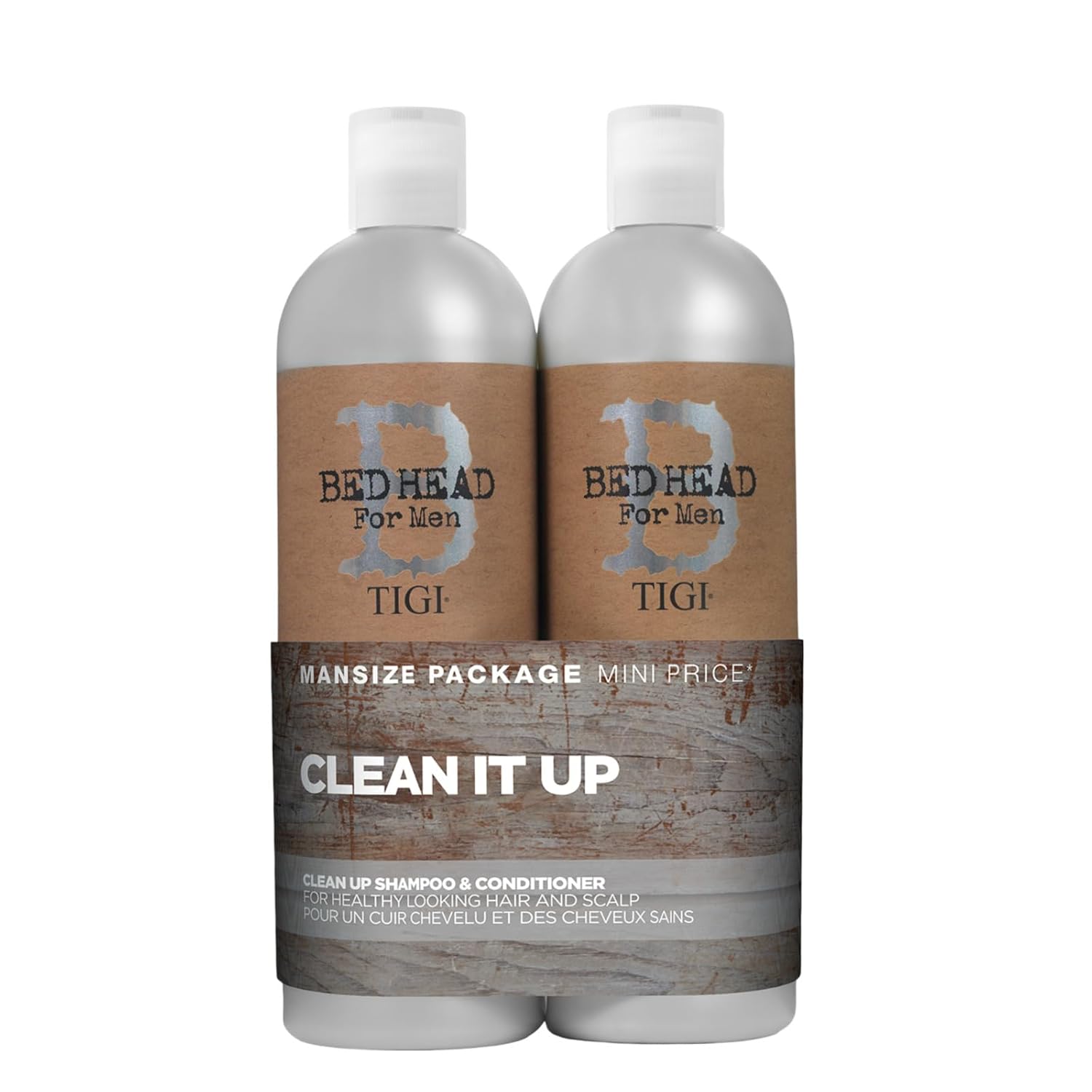 Detalle de Bed Head for Men by TIGI Clean Up Set – Tiefenreinigungsshampoo & Feuchtigkeitsspendender Conditioner, 2 x 750 ml