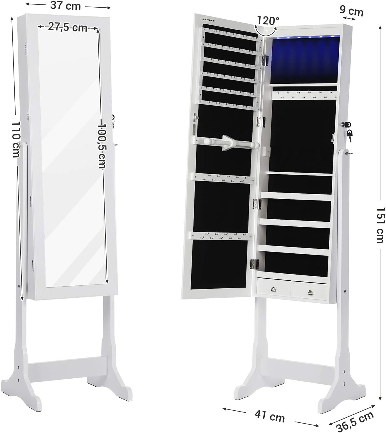 Thumbnail 5 de Songmics JBC94W Armoire à Bijoux LED