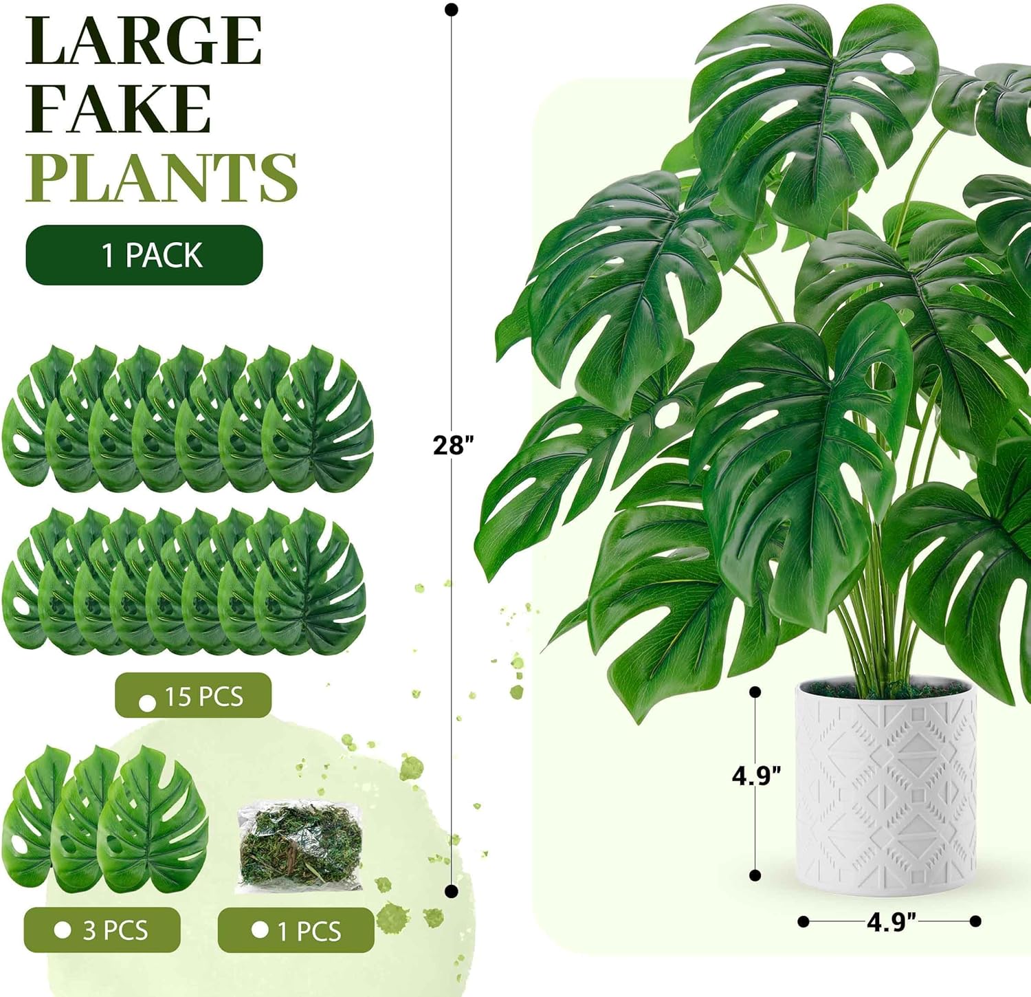 Detalle de Der Rose Plantes Artificielles Intérieur Monstera en Pot – 71 cm × 56 cm, Décoration Durable et Facile d’Entretien