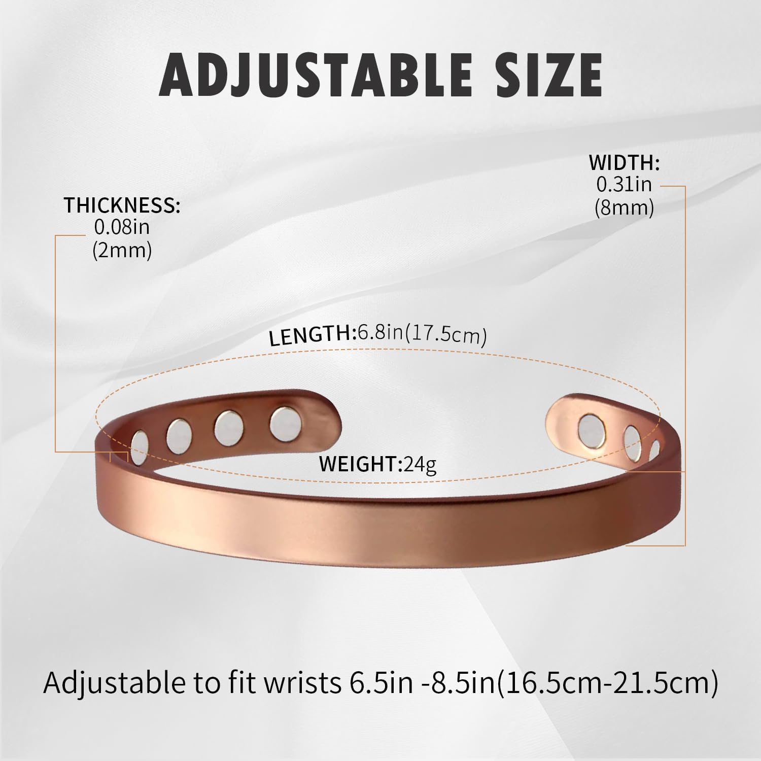 Thumbnail 3 de MagEnergy Copper Magnetic Bracelet (99.9% pure copper) with 8 magnets, adjustable 6.8-inch bangle