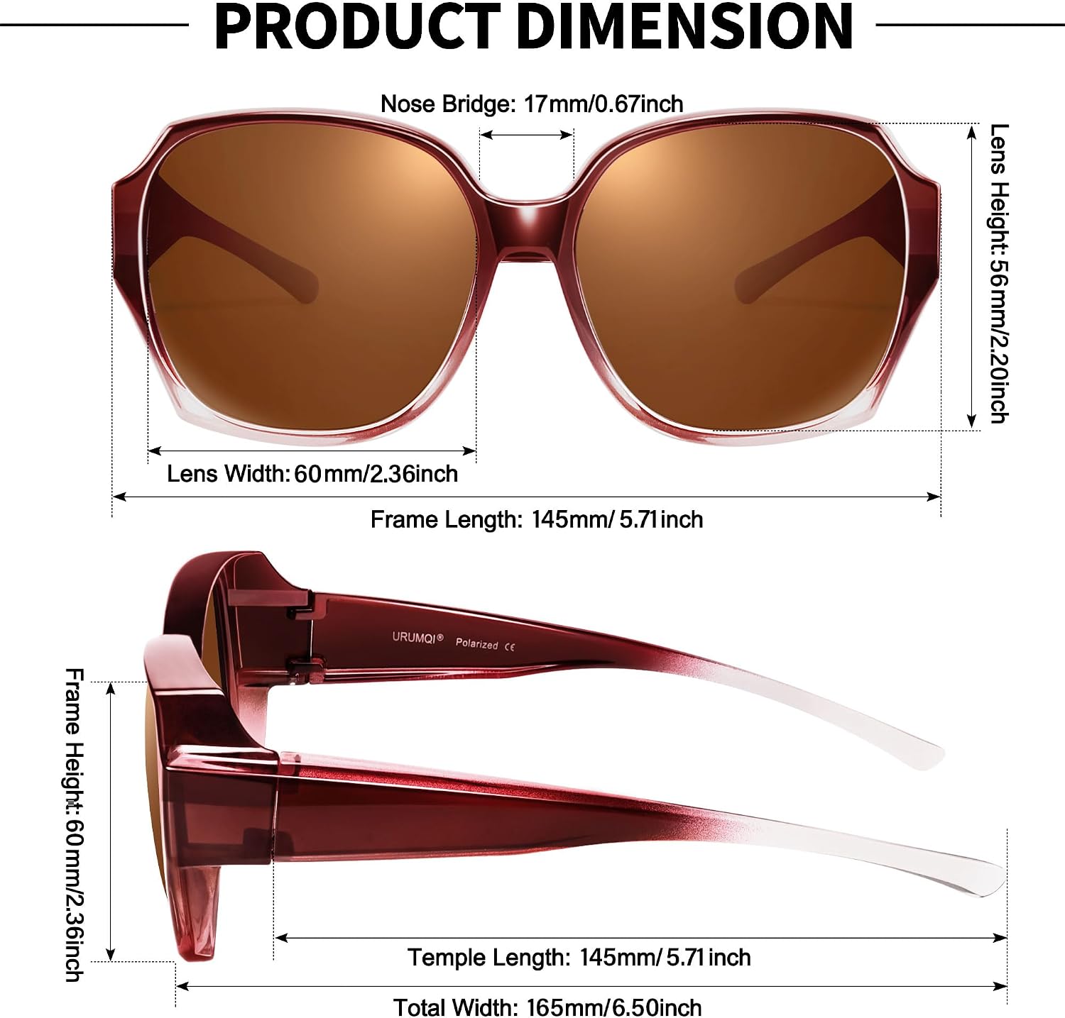 Detalle de URUMQI Überzieh-Sonnenbrille über normale Brille – Polarisierte UV400 Überbrille Damen in Grau