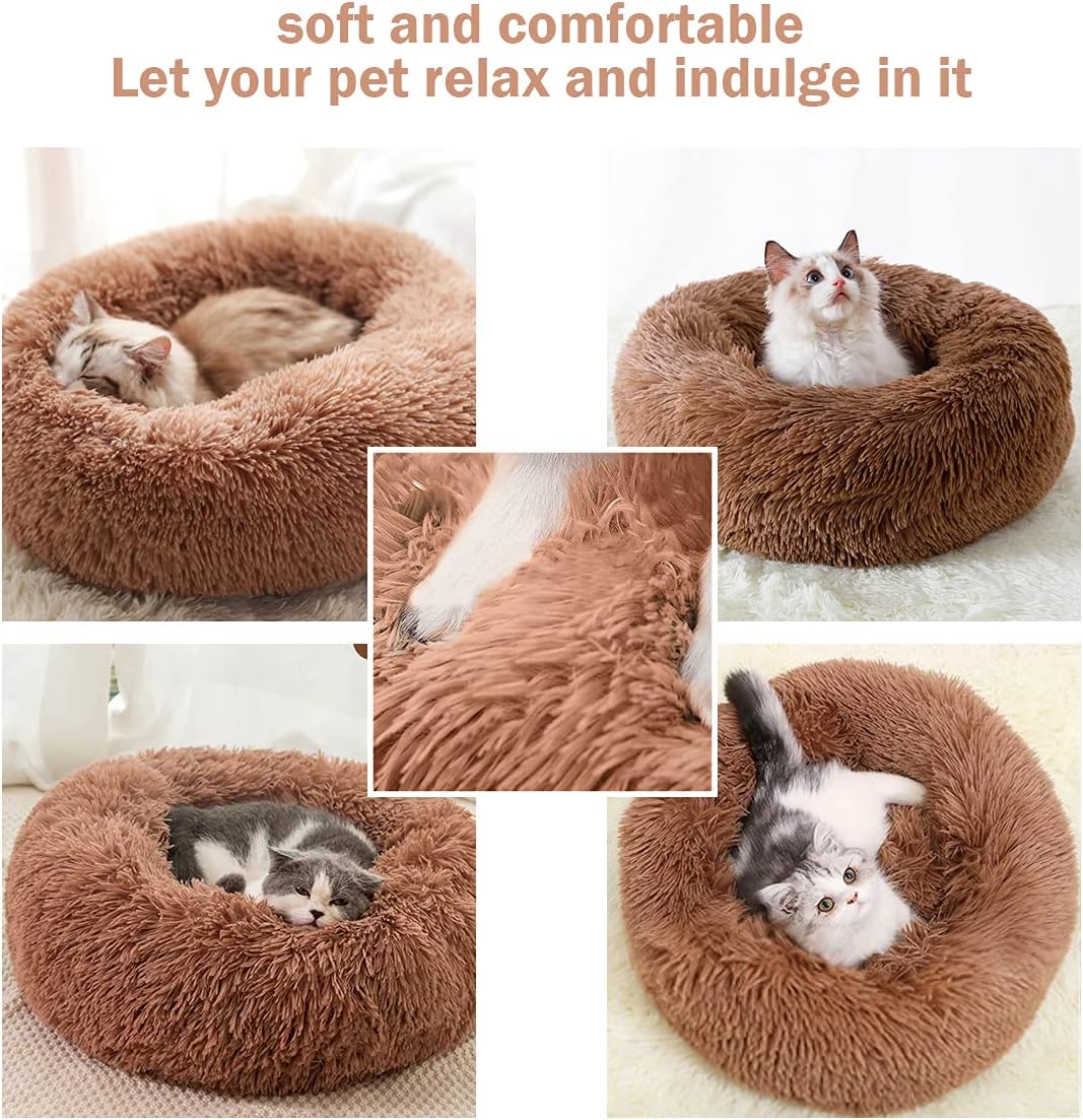 Detalle de Nepfaivy Calming Dog Cat Donut Bed (60cm) – Plush Round Nest for Small Pets