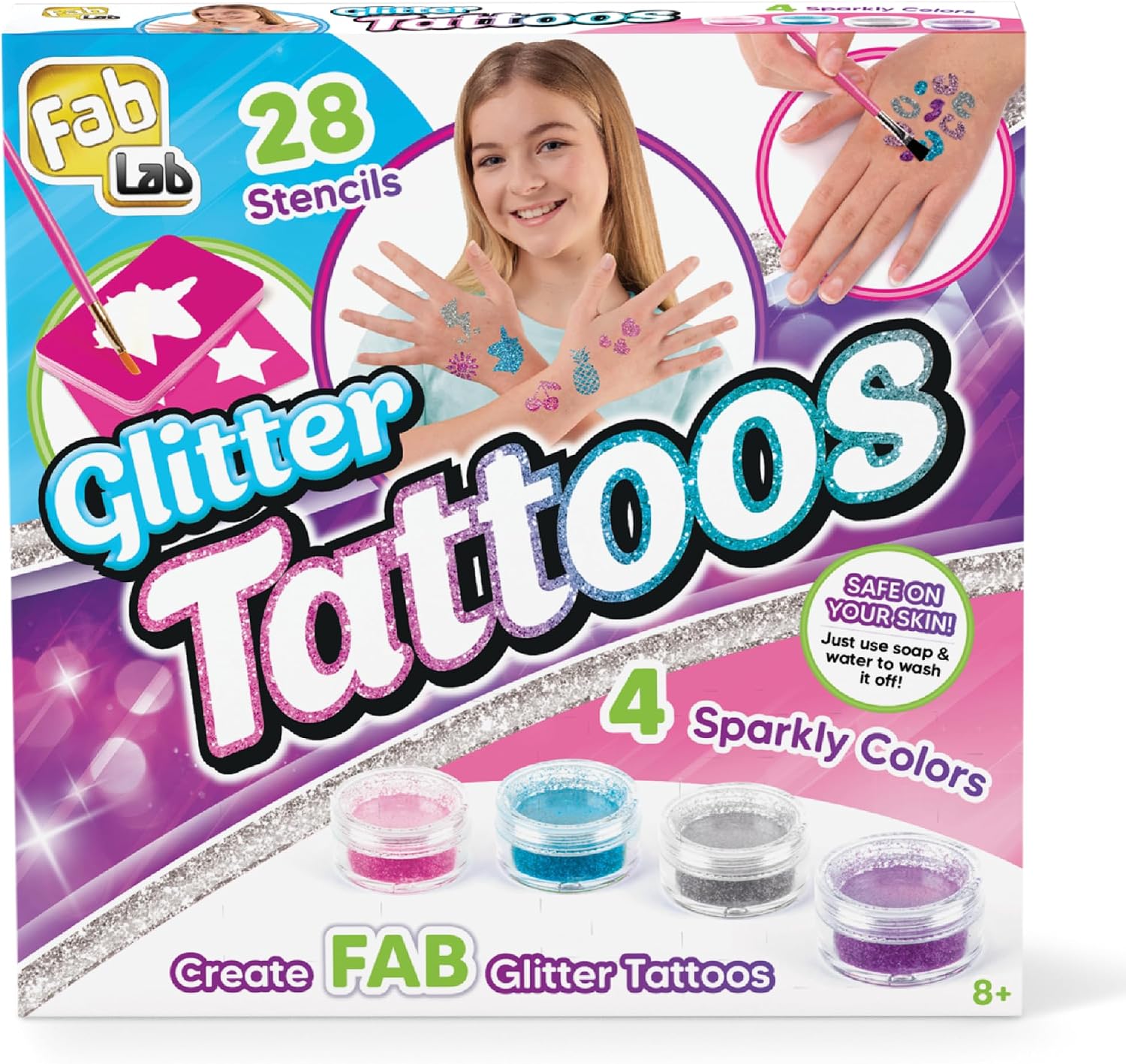 Detalle de FabLab Glitter Tattoos | Create FAB Glittery Kids Tattoos with 28 Stencils and 4 Biogel Glitter Colours