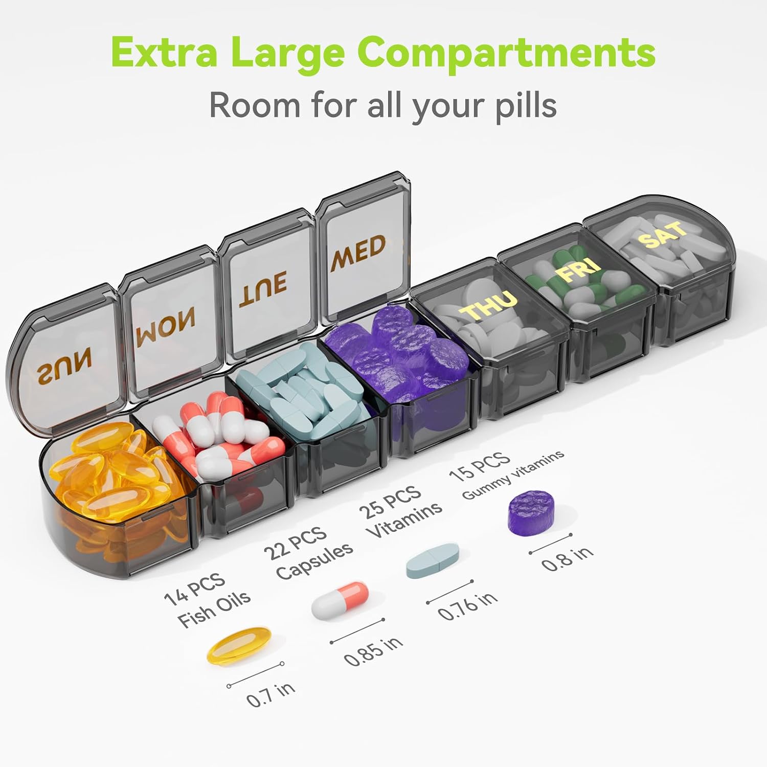 Thumbnail 1 de SHIJOINYU SJXPO-02 Weekly Pill Organizer, 7 Compartments, Easy-Open Design