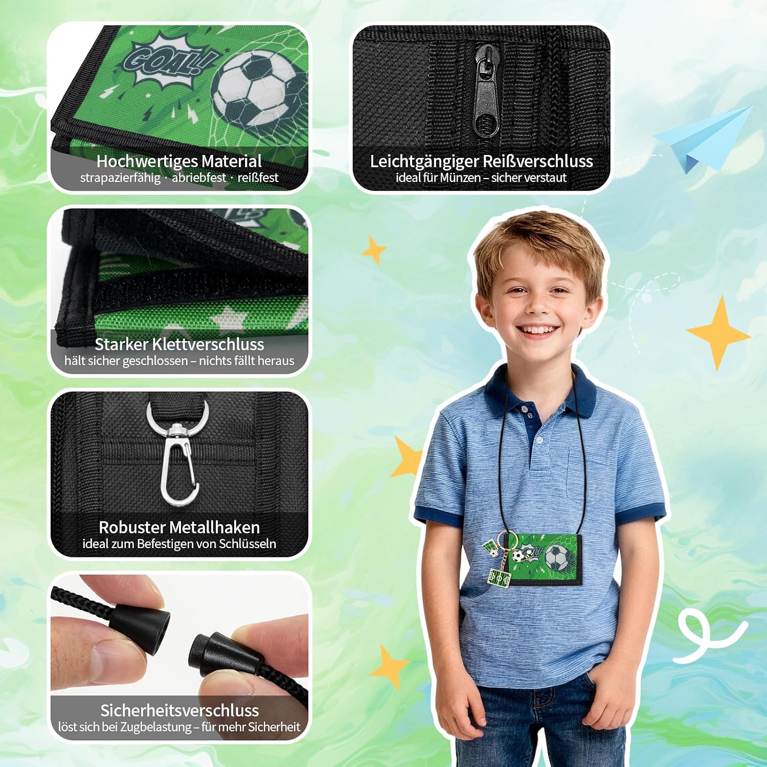 Thumbnail 3 de WAMIOKAGRO Schultüte Jungen – Brustbeutel Kinder Geldbeutel mit Umhängeband und Schlüsselanhänger