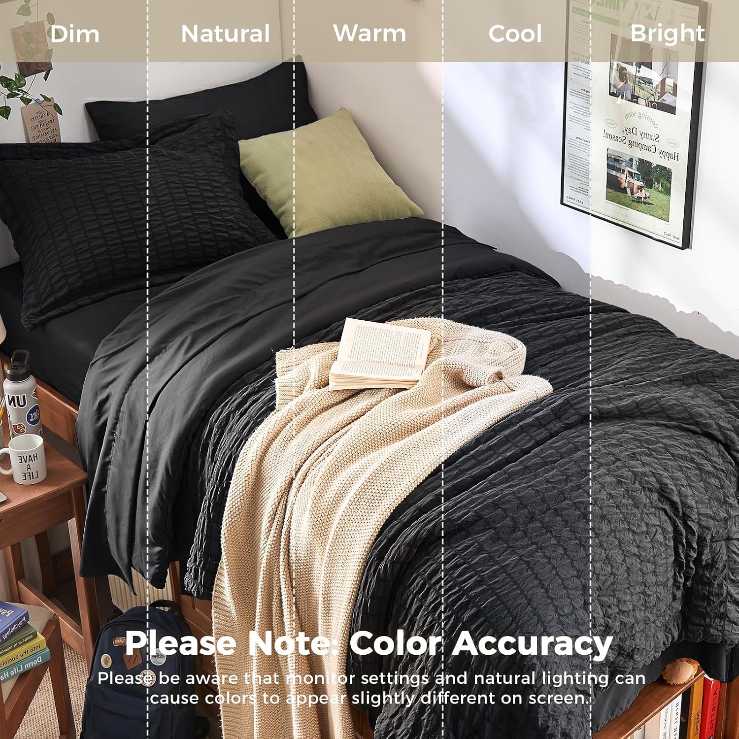 Detalle de HYMOKEGE Black Twin Comforter Set Seersucker 5-Piece Bed in a Bag