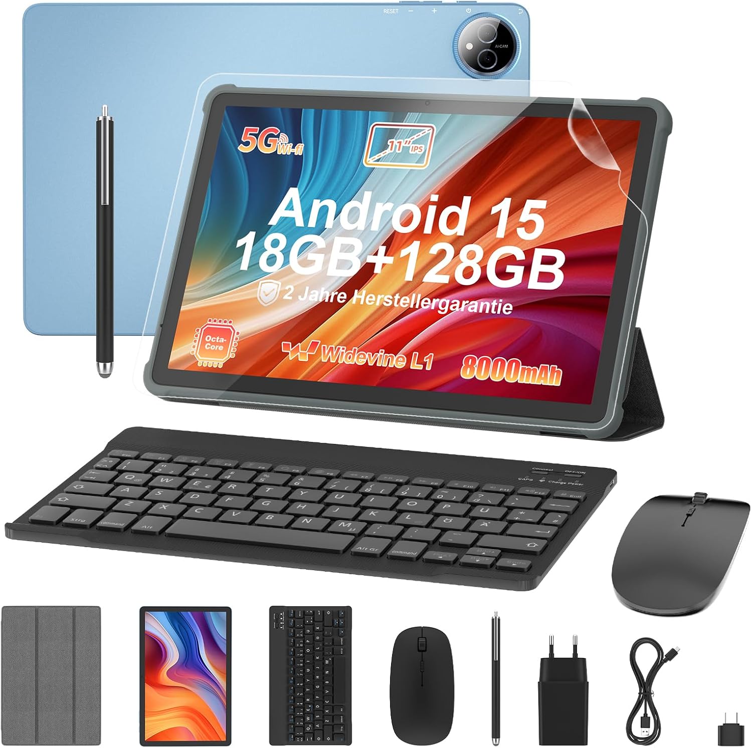 Detalle de AWOW 11-Zoll Tablet mit Tastatur – Android 15, 18 GB RAM, 128 GB Speicher, microSD bis 2 TB, WiFi 6