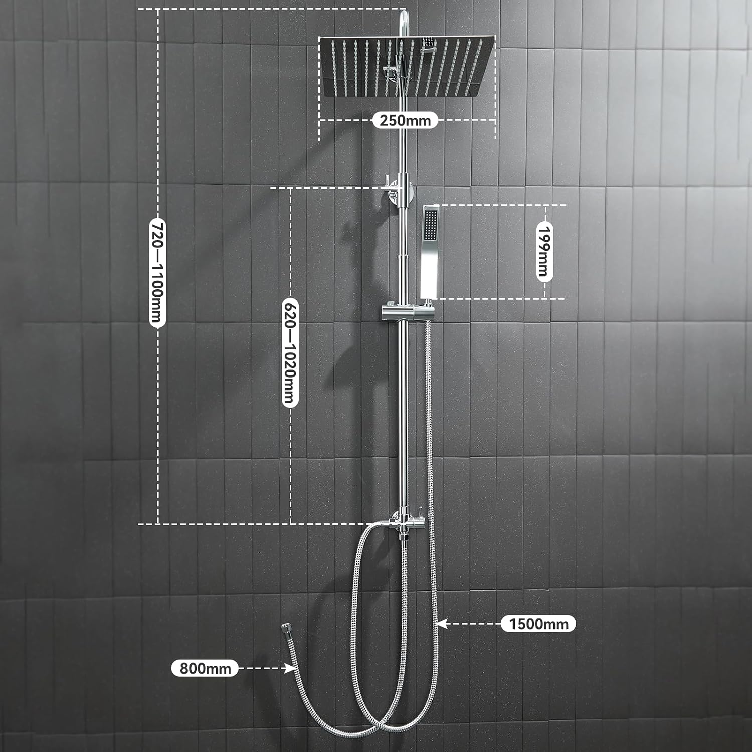 Thumbnail 5 de Auralum Colonna Doccia senza Miscelatore: robusta colonna in acciaio inox con soffione 25x25 cm e doccetta, altezza regolabile 72–110 cm