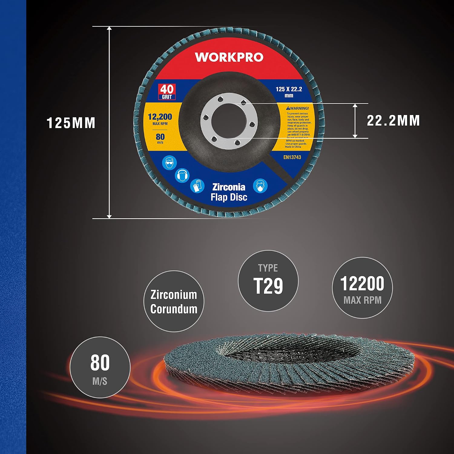 Detalle de WORKPRO Disques abrasifs 125 mm grain 40 — lot 10 🛠