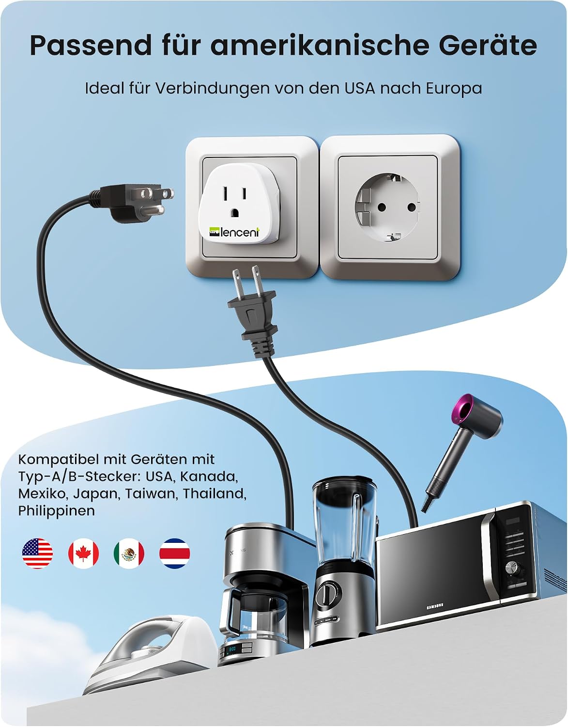 Thumbnail 2 de LENCENT Reiseadapter USA auf EU Steckdose 2er