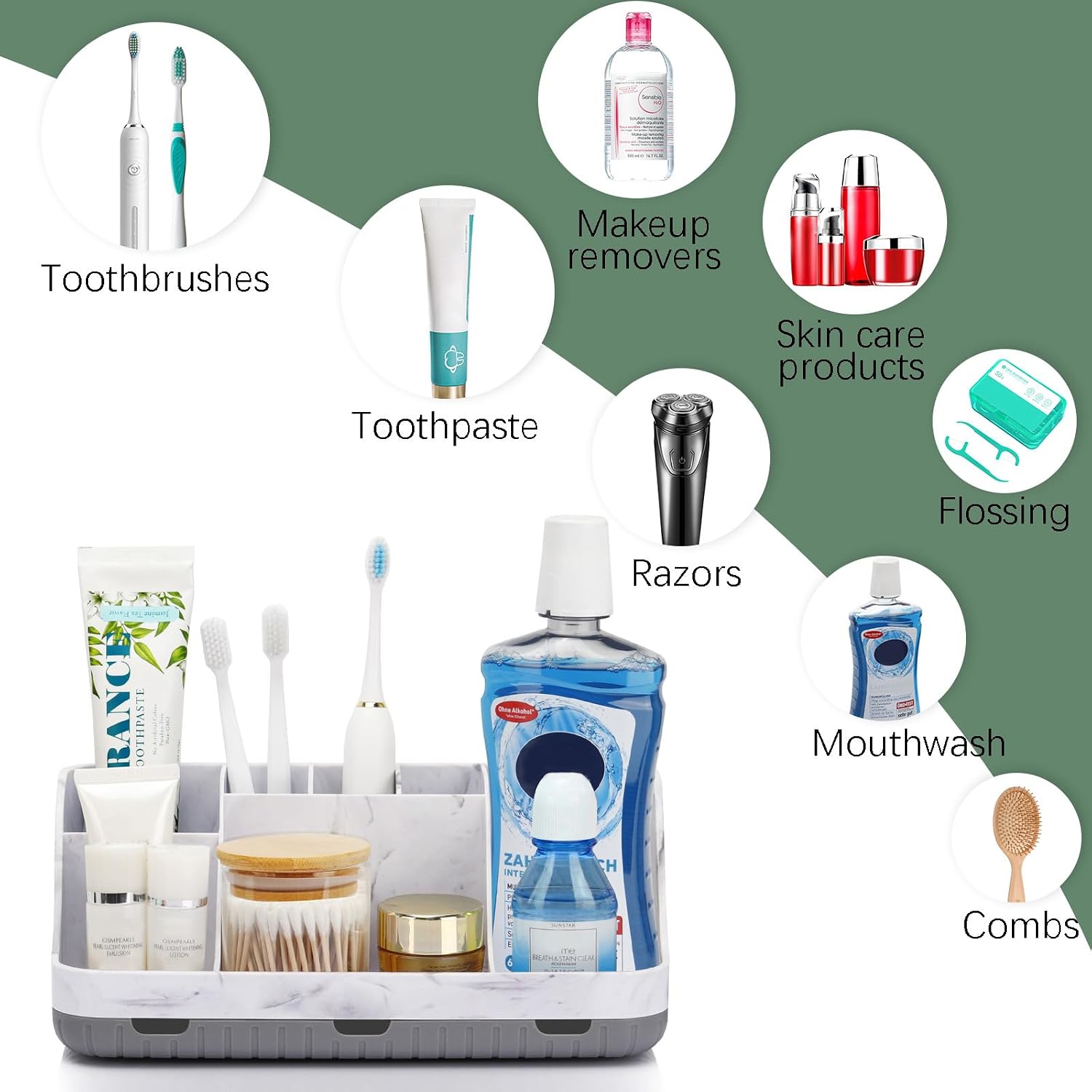 Detalle 1 de GFWARE Bathroom Countertop Organizer Toothbrush Holder, Marble Grey, 7 Compartments