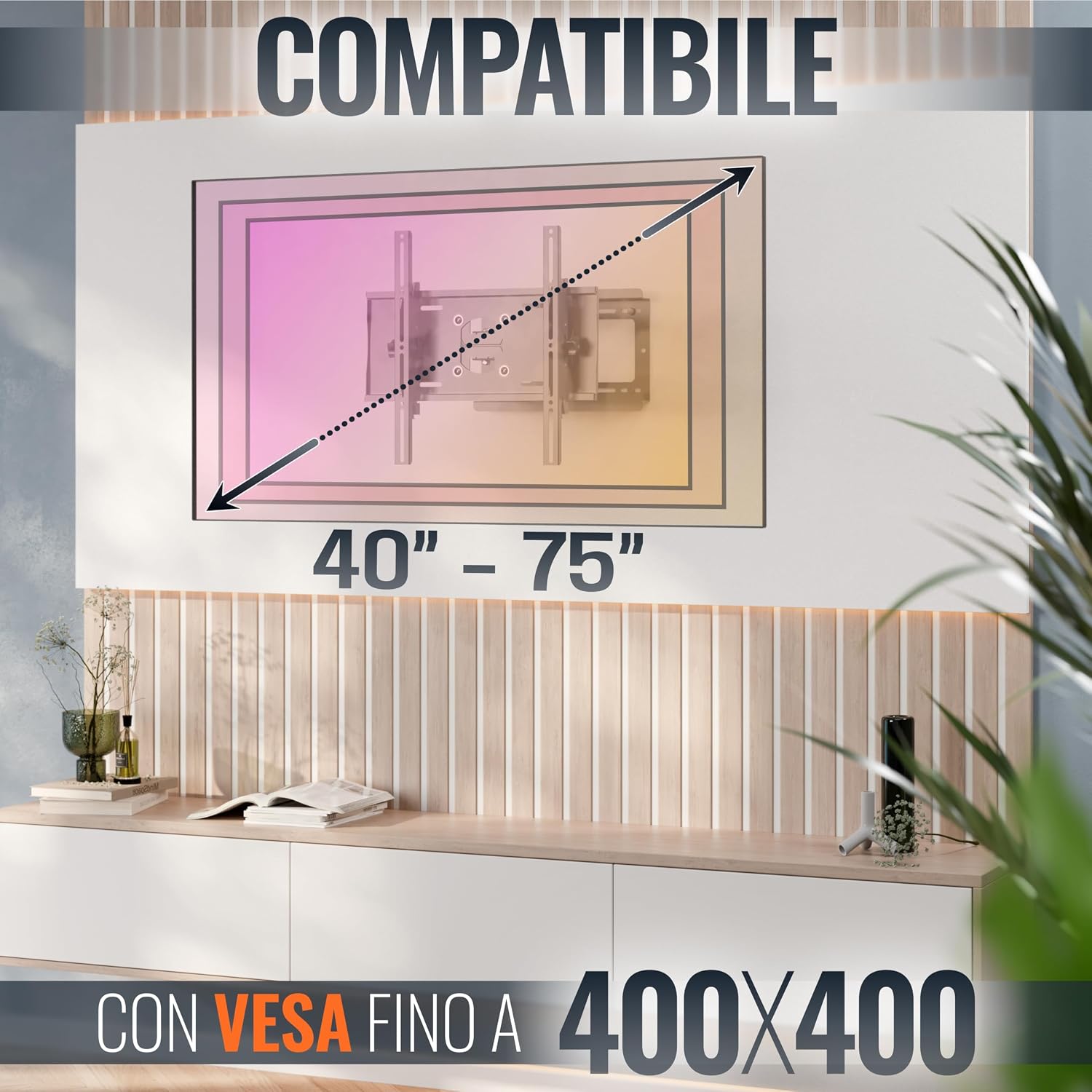 Thumbnail 3 de RICOO R23-F Staffa TV da parete per TV 40–75 pollici, girevole e inclinabile