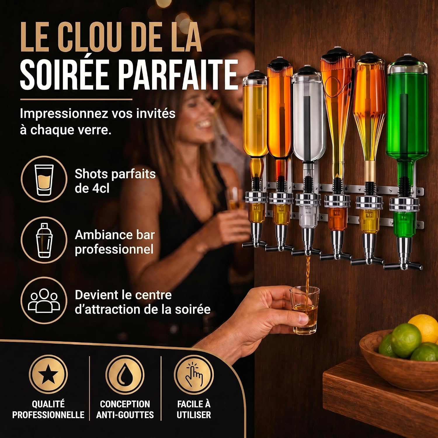 Detalle de Bar-Butler pour spiritueux – Porte-bouteilles et doseur 4 cl, version murale ou avec socle