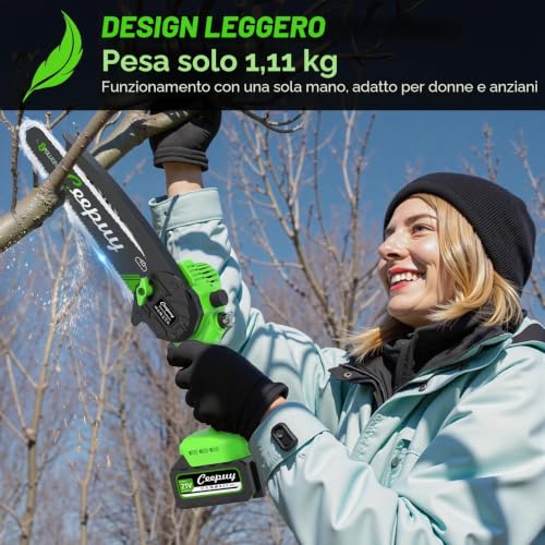 Detalle 2 de CEEPUY 8 Pollici Mini Motosega a Batteria 880W con 2x4000mAh – Potatura efficace e sicura