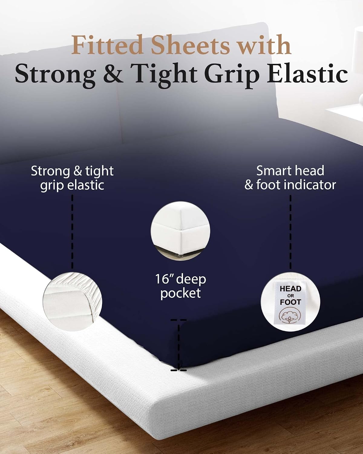 Thumbnail 4 de Good Sleep Bedding FO-GSB-USA-14 King Fitted Sheet, Egyptian Cotton, 800 Thread Count