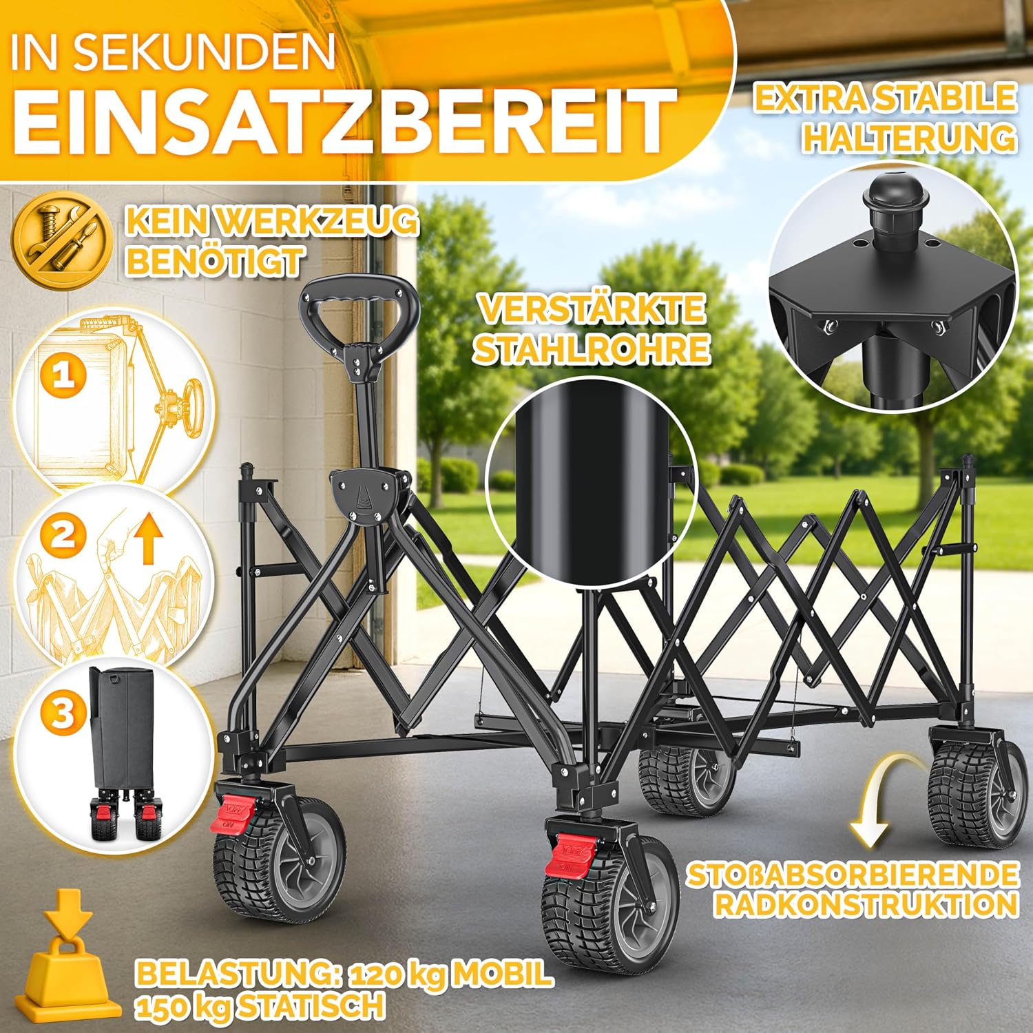 Thumbnail 4 de TRESKO TKGV_TKHW opvouwbare transportwagen, 300 l met rem en rubberbanden