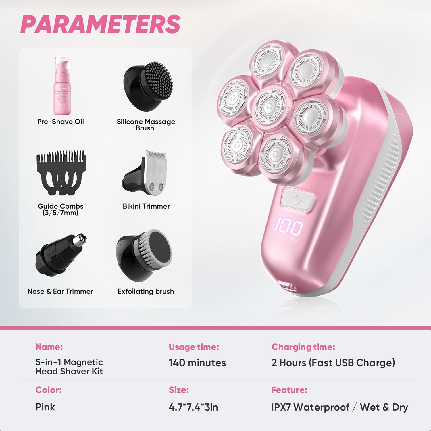 Detalle de Electric Shaver for Women with 7D Magnetic Heads: All-in-One Wet & Dry Grooming Kit