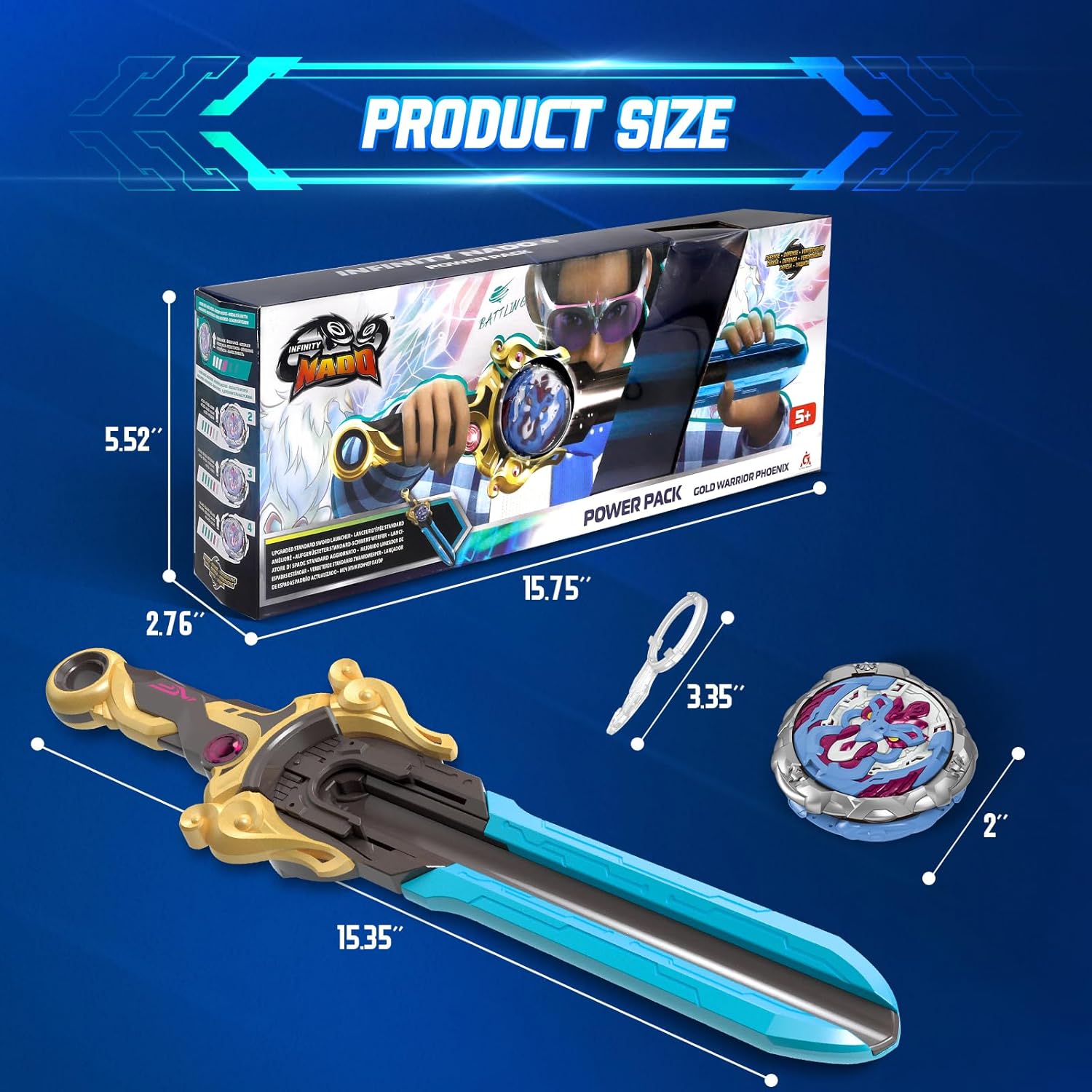 Thumbnail 4 de INFINITY NADO Kreisel „Gold Warrior Phoenix“ – Metallkreisel mit Schwert-Werfer für Kinder ab 5 Jahren