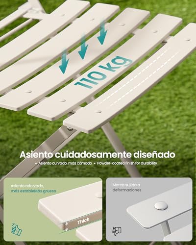 Thumbnail 4 de SONGMICS GGF036LZ01: juego de jardín exterior plegable de 3 piezas (2 sillas y 1 mesa) beige capuchino
