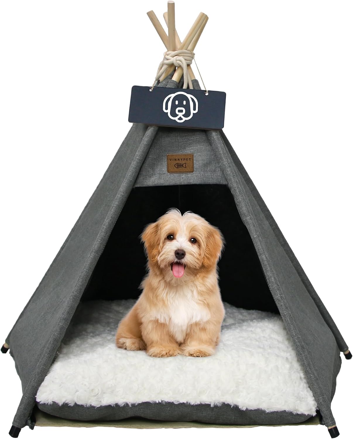 Vinnypet Tipi Zelt für Katzen und Hunde – Luxuriöses Haustierzelt mit abnehmbarer, waschbarer Matte 50x50x60 cm