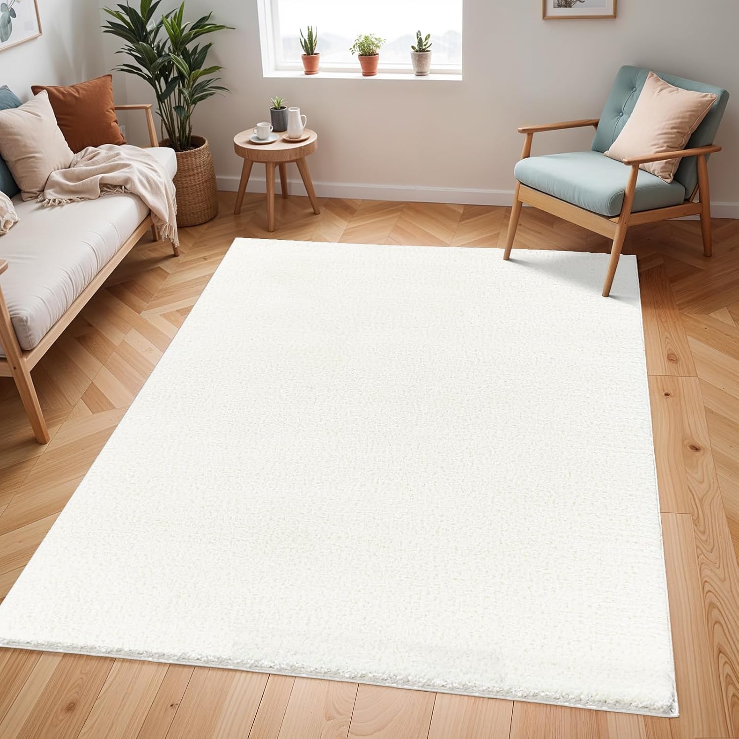 Detalle de Shaggy Berber-style Rug (120x170 cm) by Livabliss in Cream – soft, plush living room & bedroom rug