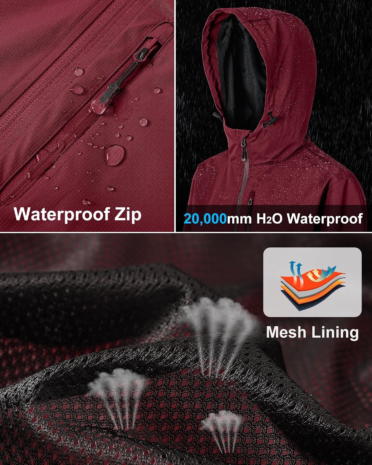 Detalle 2 de Tyhengta Women’s Waterproof Rain Jacket (Packable, Hooded) with Zip Pockets