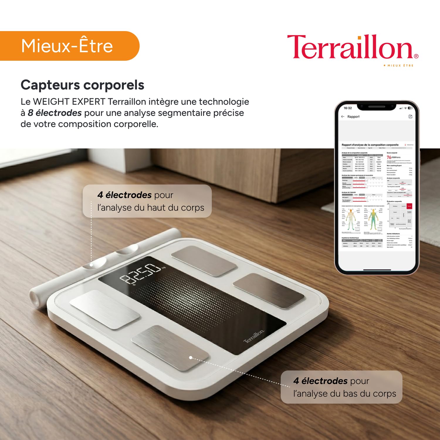 Detalle 2 de TERRAILLON Balance Pese personne avec 8 électrodes et suivi via My Body Check